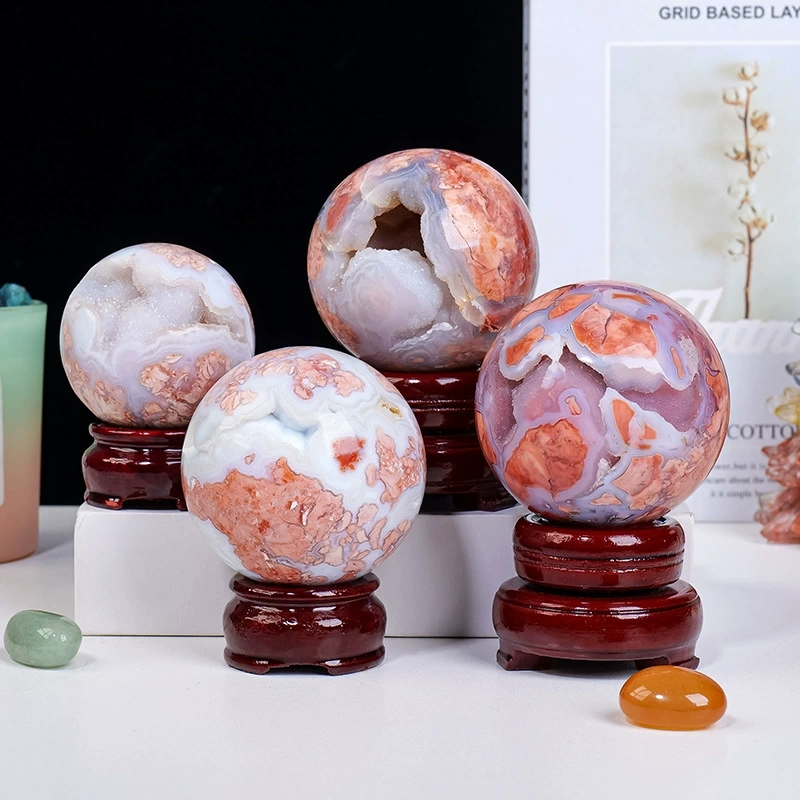 Natural crystal pink purple cherry blossom agate crystal cave crystal ball ornaments