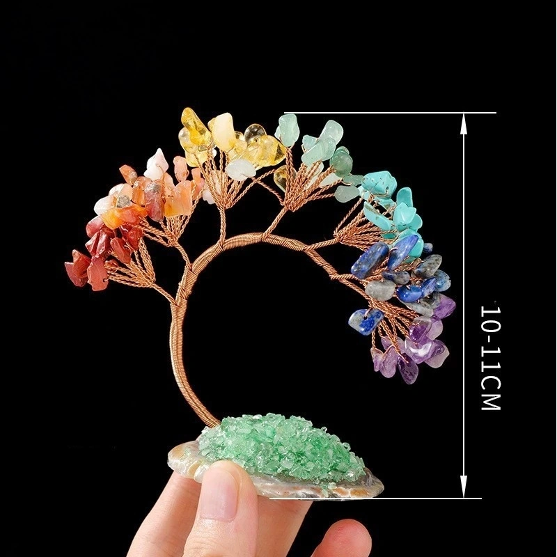 Natural Crystal Lucky Tree Copper Wire Winding Amethyst Gravel With Agate Slice Base Home Decoration Money Trees