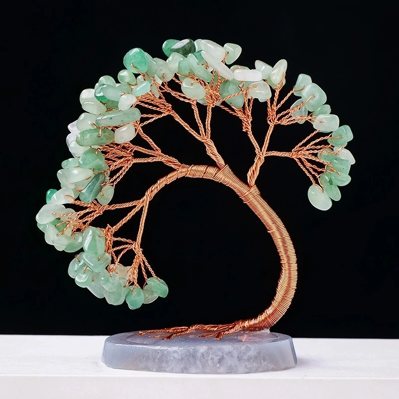 Natural Crystal Lucky Tree Copper Wire Winding Amethyst Gravel With Agate Slice Base Home Decoration Money Trees