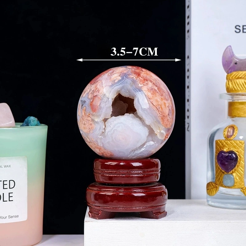 Natural crystal pink purple cherry blossom agate crystal cave crystal ball ornaments