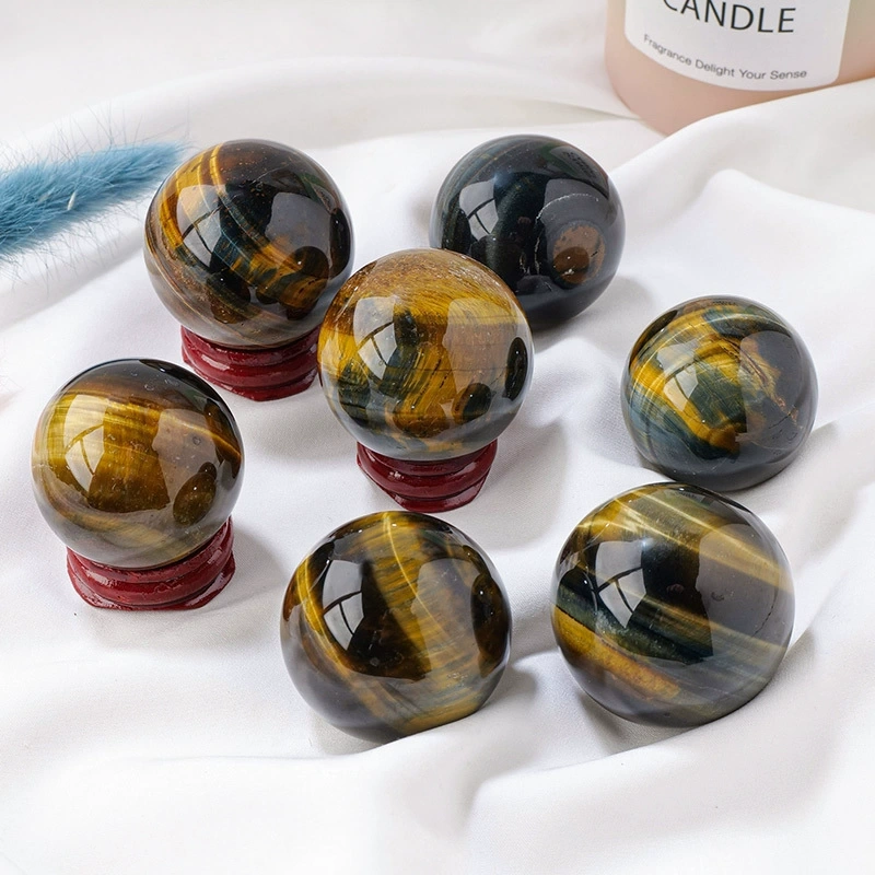 Natural yellow and blue tiger eye stone crystal ball Tiger eye stone round ball ornaments