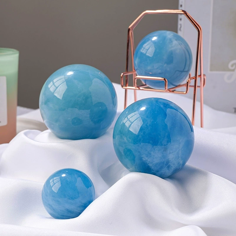Natural aquamarine ball ornaments crystal raw stone polishing