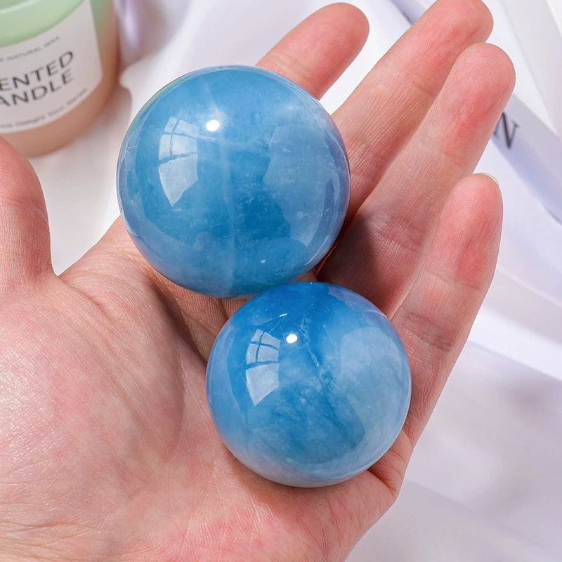 Natural aquamarine ball ornaments crystal raw stone polishing