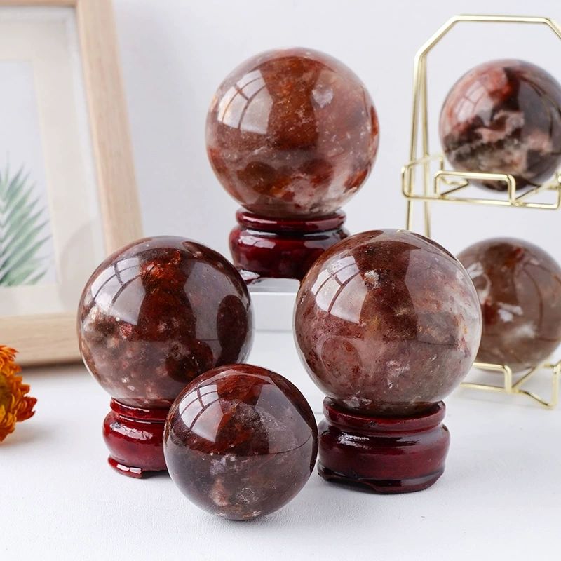 Natural crystal red glue flower crystal ball crystal raw stone polished ornaments