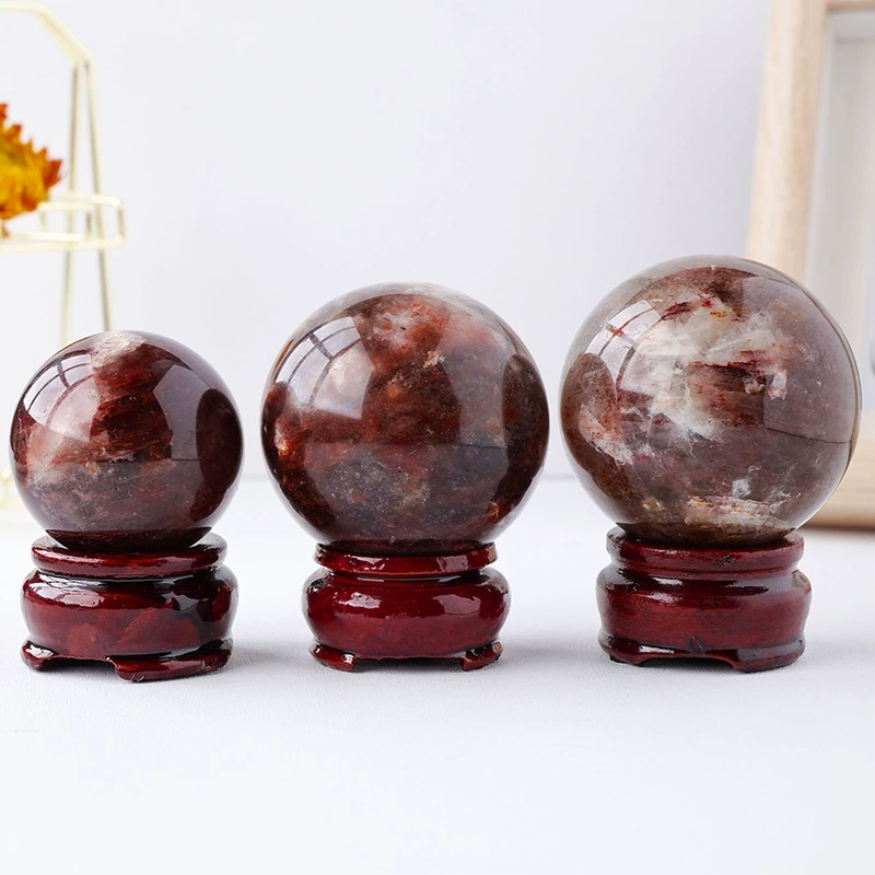 Natural crystal red glue flower crystal ball crystal raw stone polished ornaments