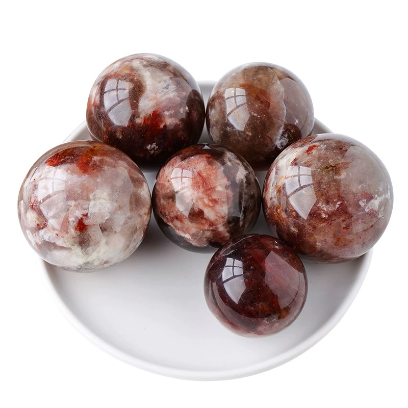 Natural crystal red glue flower crystal ball crystal raw stone polished ornaments