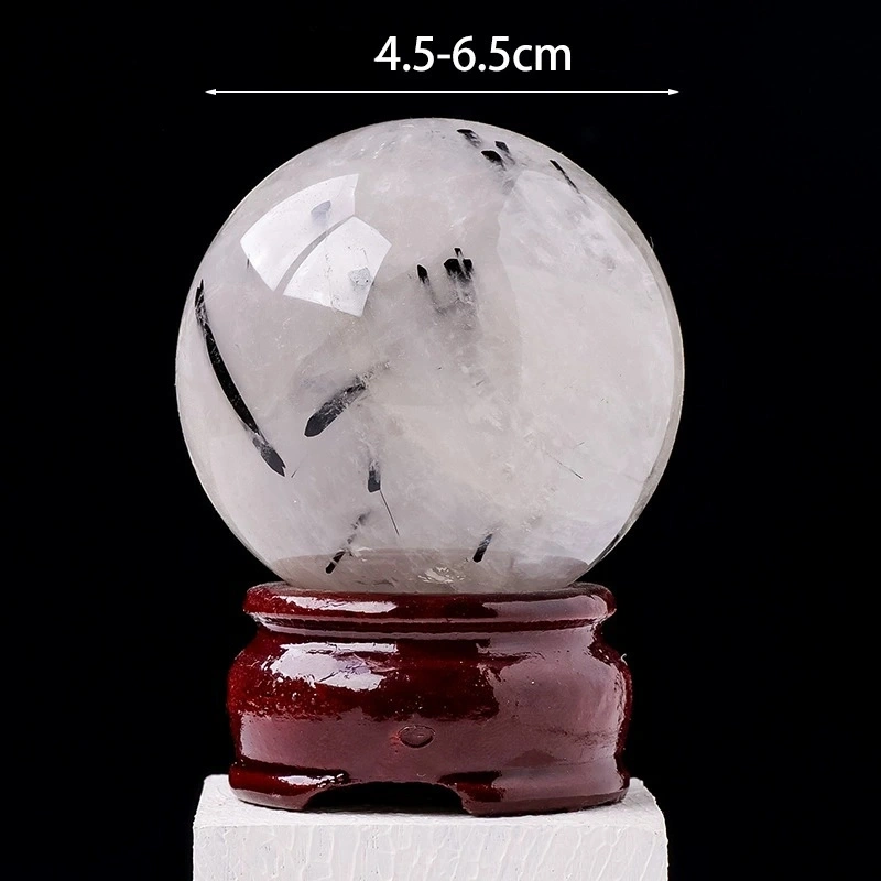 Natural black hair crystal crystal ball ornaments original stone polished ornaments