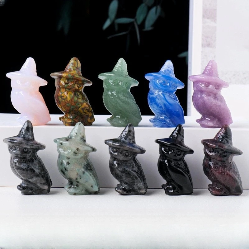 Natural crystal owl carving Halloween decorations