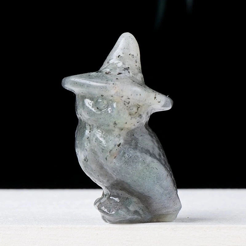 Natural crystal owl carving Halloween decorations