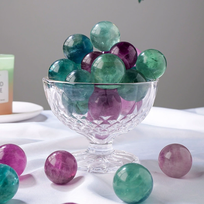 Natural crystal purple green fluorite ball crystal rough stone polishing