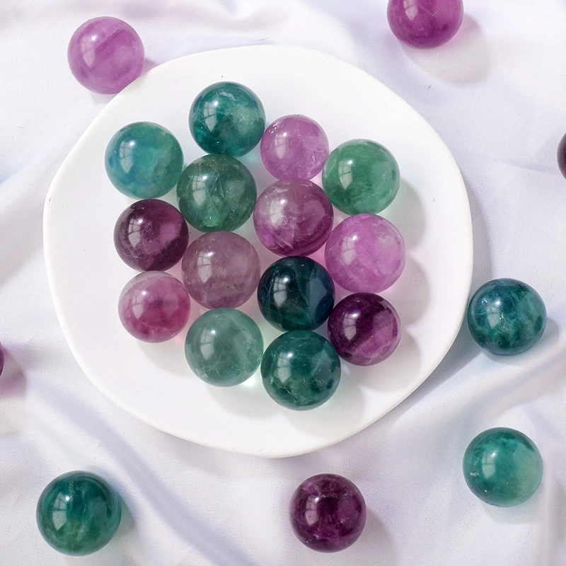Natural crystal purple green fluorite ball crystal rough stone polishing