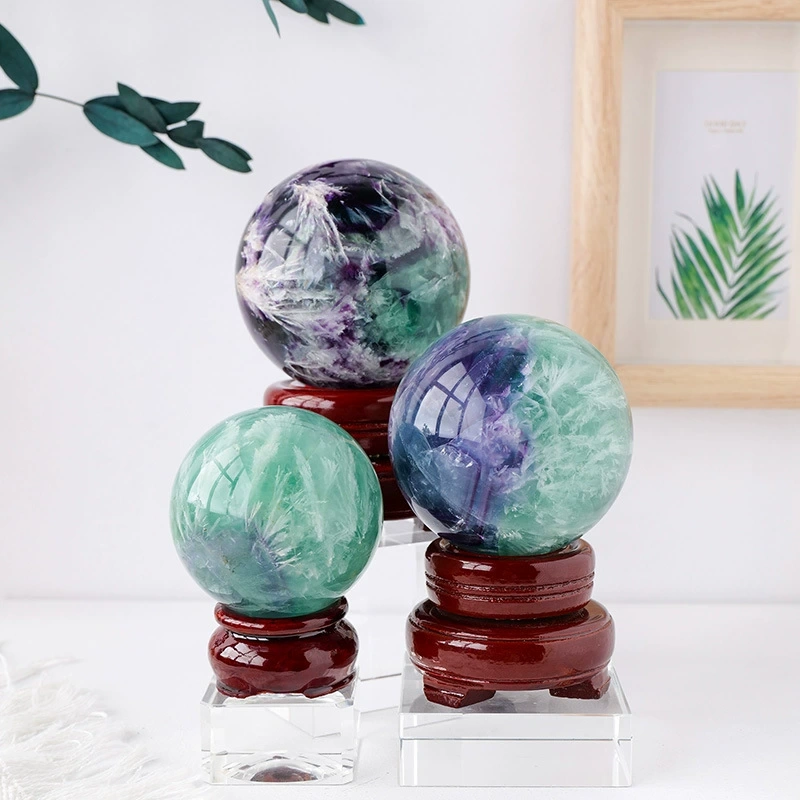 Natural crystal ball feather fluorite ball purple green fluorite rough stone polishing