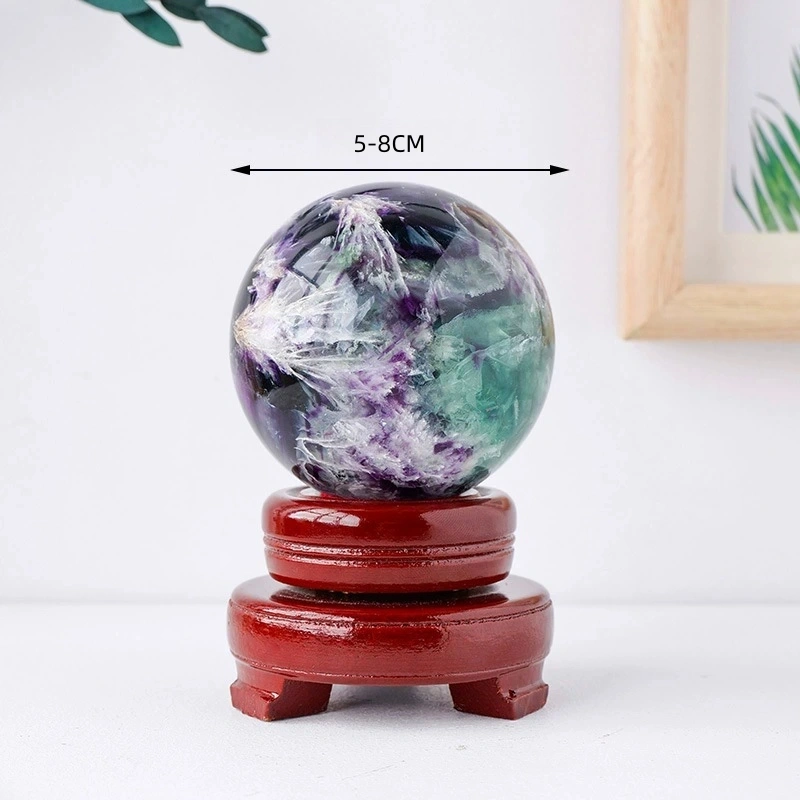Natural crystal ball feather fluorite ball purple green fluorite rough stone polishing