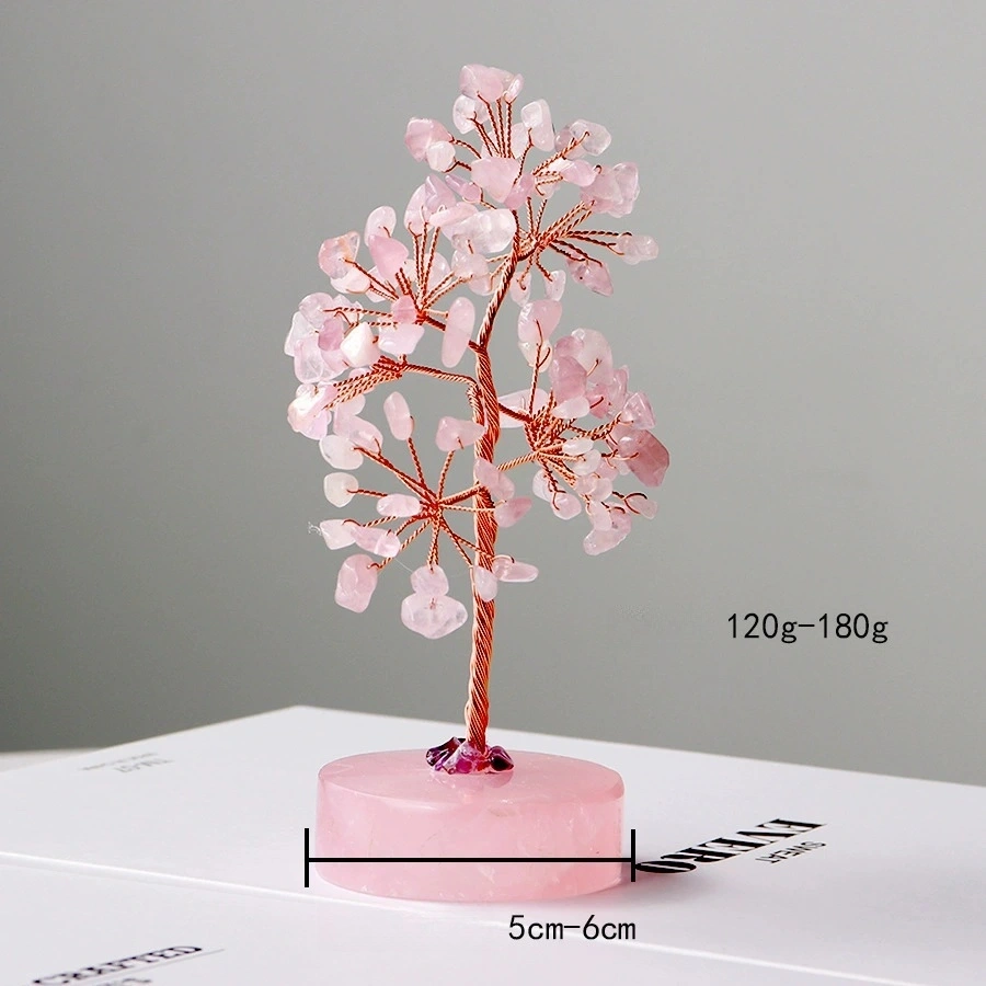Natural rose quartz gravel fortune tree ornaments original stone polished disc base
