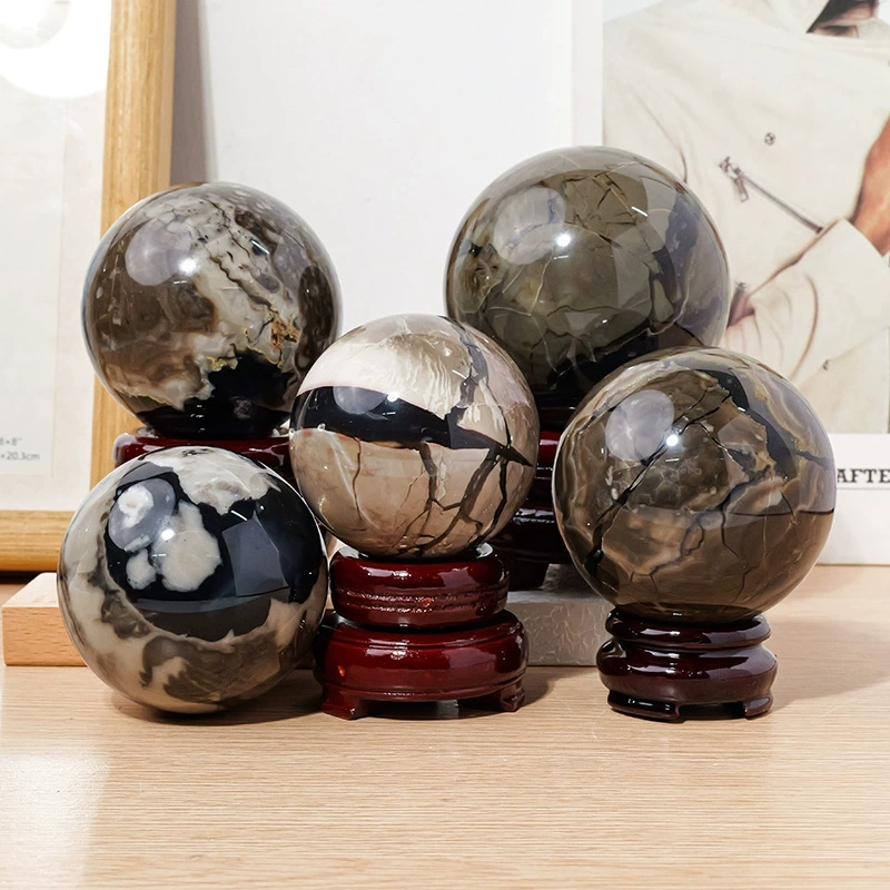 Natural volcanic agate ball green fluorescent stone crystal ball agate ball