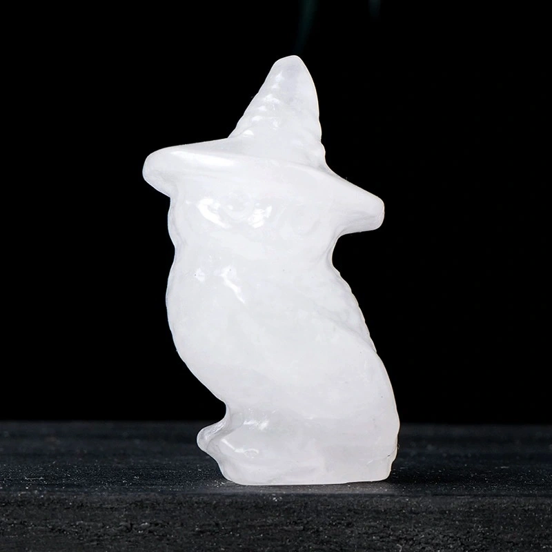 Natural crystal owl carving Halloween decorations