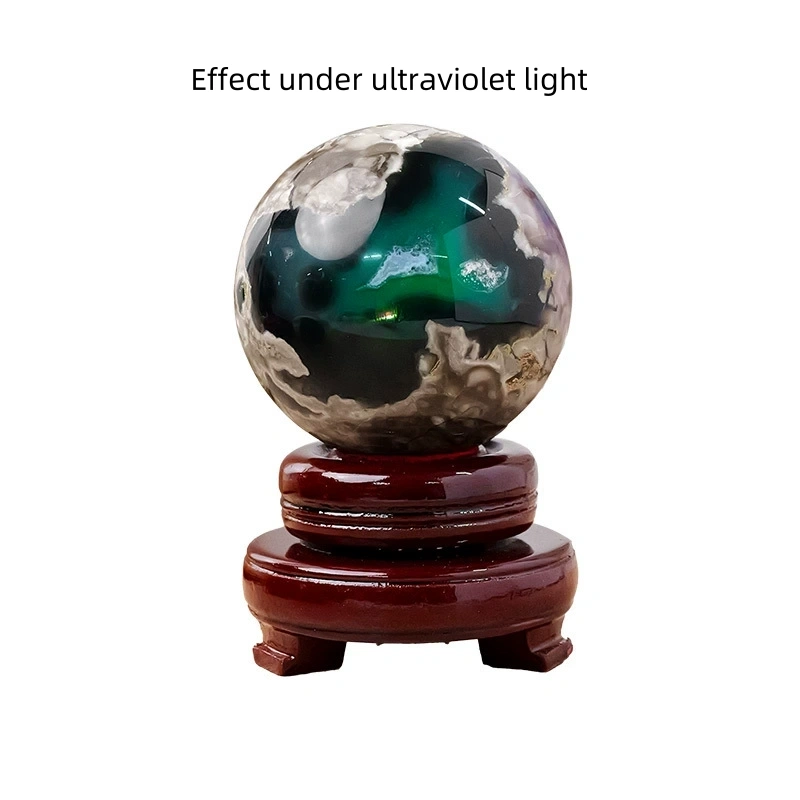 Natural volcanic agate ball green fluorescent stone crystal ball agate ball