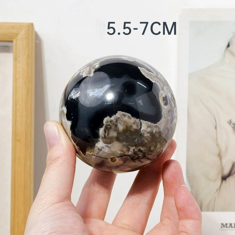 Natural volcanic agate ball green fluorescent stone crystal ball agate ball