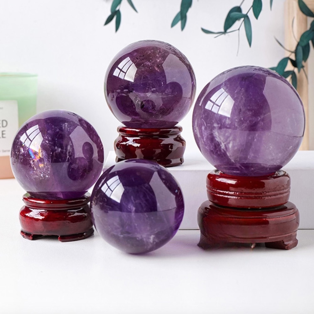 Natural Uruguayan amethyst ball ornaments, polished raw stone