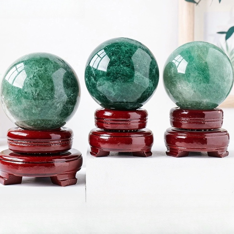 Natural green strawberry crystal ball, polished crystal stone