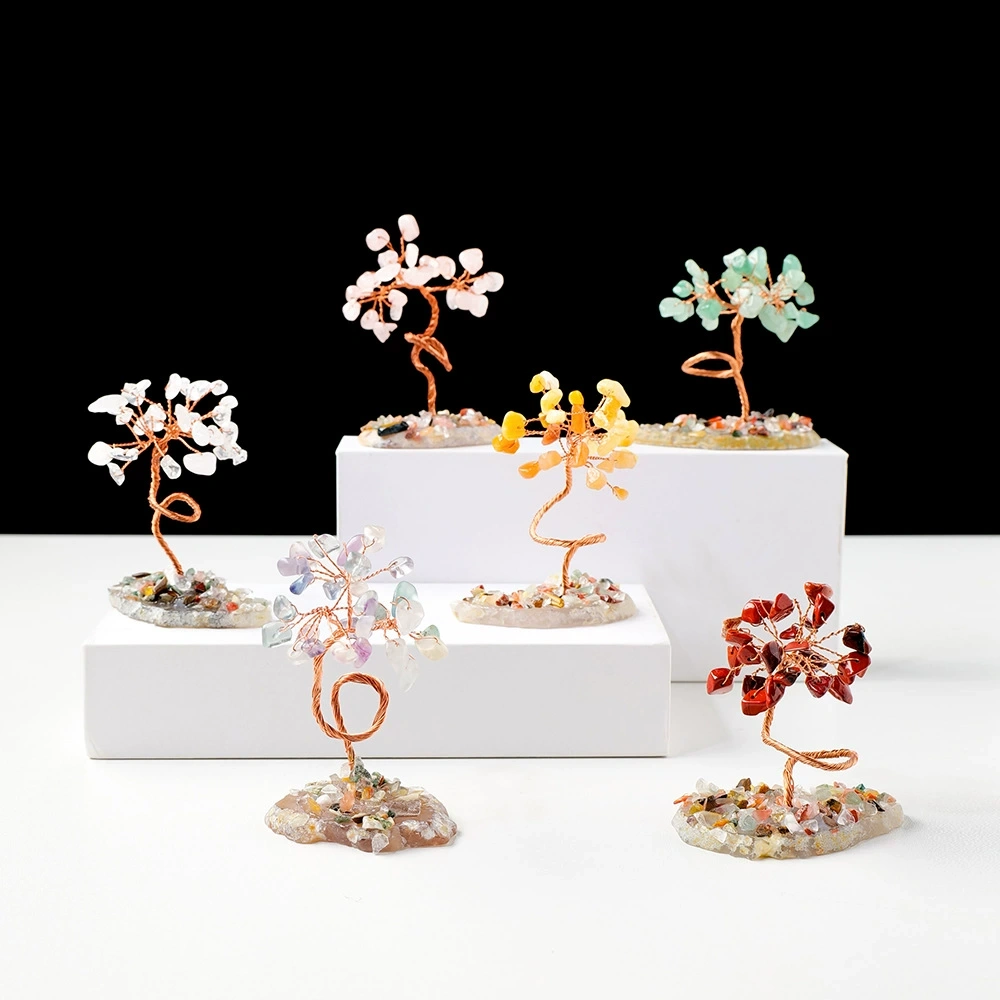 Natural crystal gravel agate piece base handmade crystal tree of life ornaments