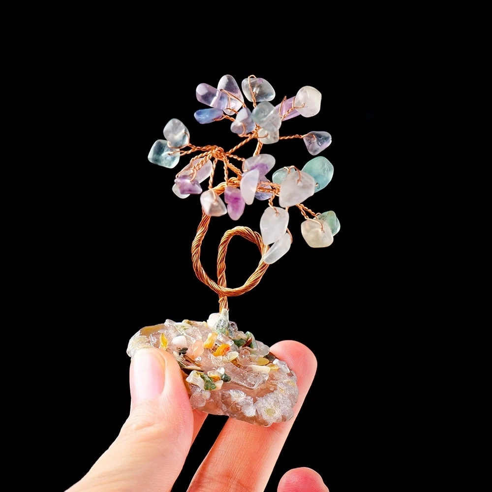 Natural crystal gravel agate piece base handmade crystal tree of life ornaments