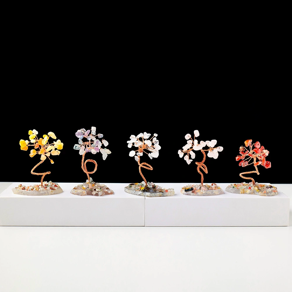Natural crystal gravel agate piece base handmade crystal tree of life ornaments