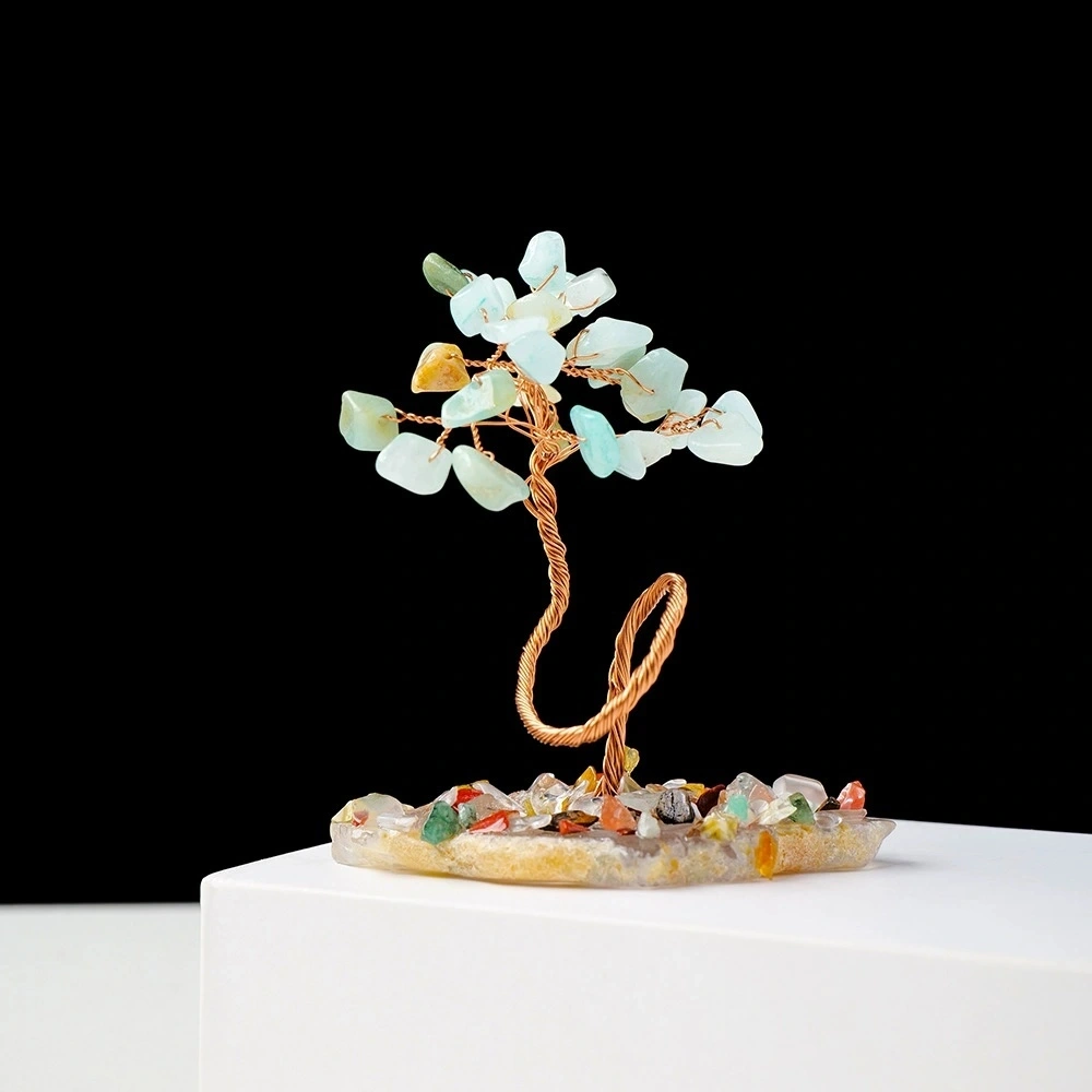 Natural crystal gravel agate piece base handmade crystal tree of life ornaments