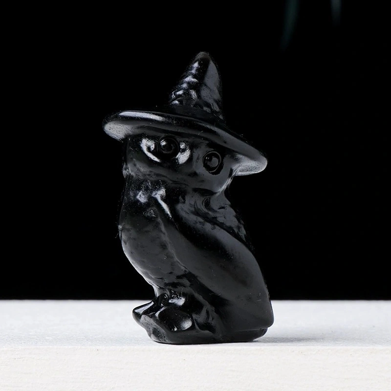 Natural crystal owl carving Halloween decorations