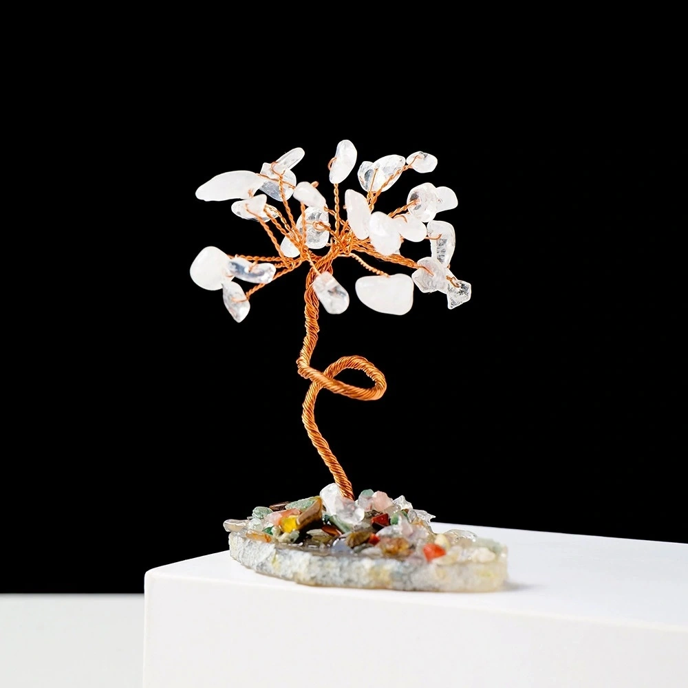 Natural crystal gravel agate piece base handmade crystal tree of life ornaments