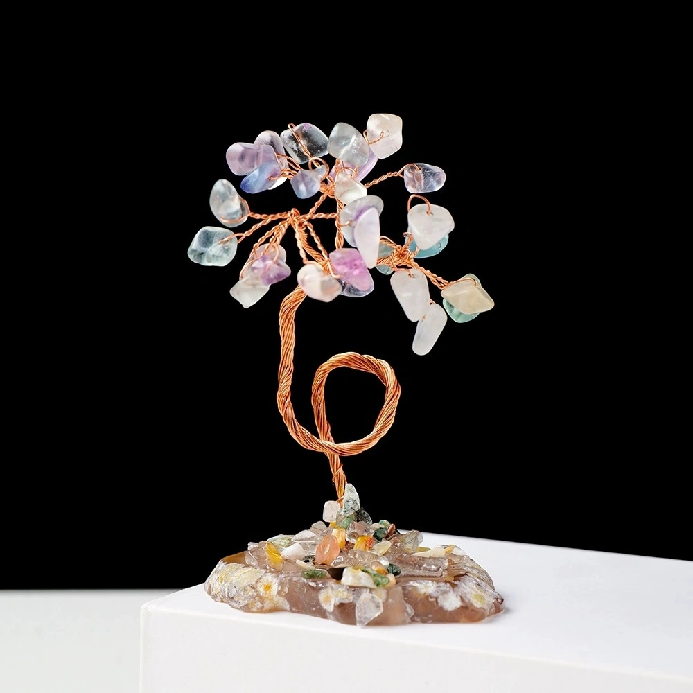 Natural crystal gravel agate piece base handmade crystal tree of life ornaments