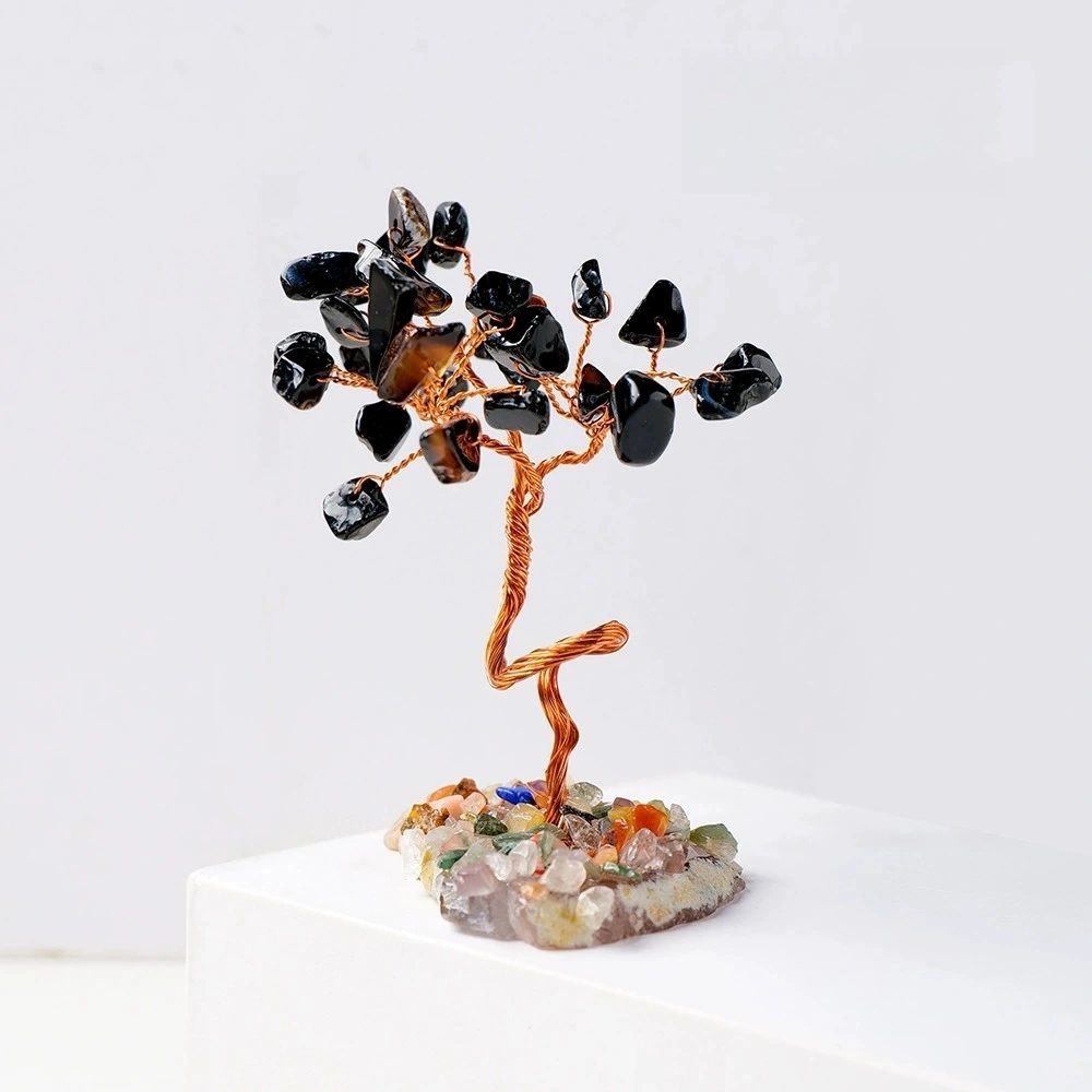 Natural crystal gravel agate piece base handmade crystal tree of life ornaments