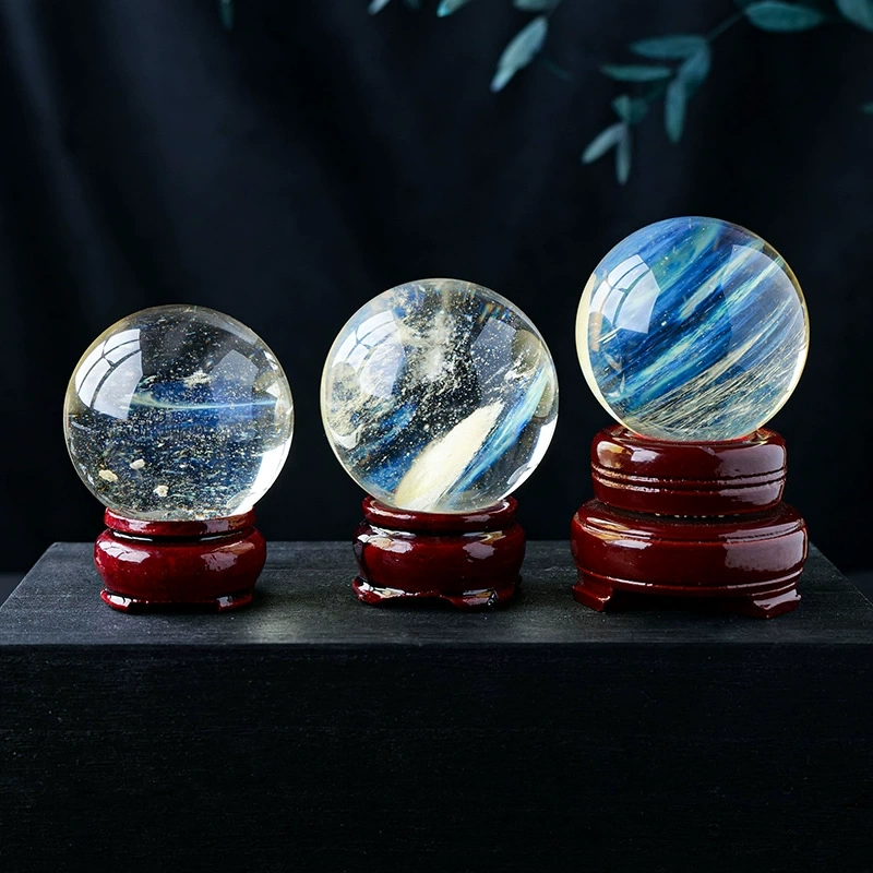 Natural crystal yellow melting ball hand-polished home decoration