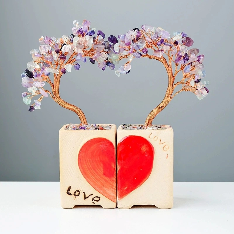 Natural crystal love couple tree crystal tree home decoration craft gift