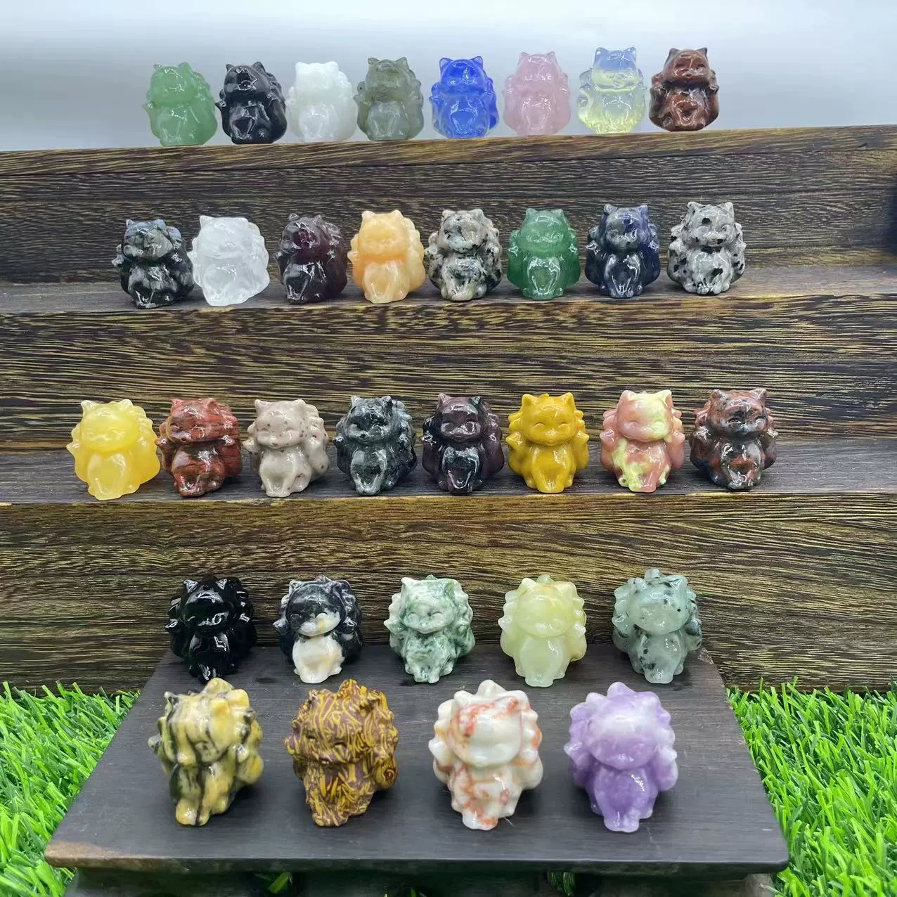 3cm Nine-tailed Fox Natural Stone Gem Carving Peach Blossom Attraction Accessories