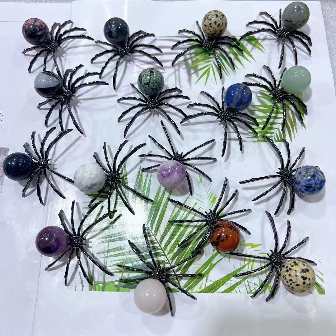 5.7cm alloy natural crystal semi-precious stone spider ornaments
