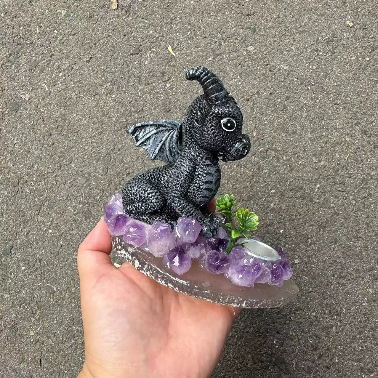 Amethyst agate piece resin black dragon candle holder resin crafts