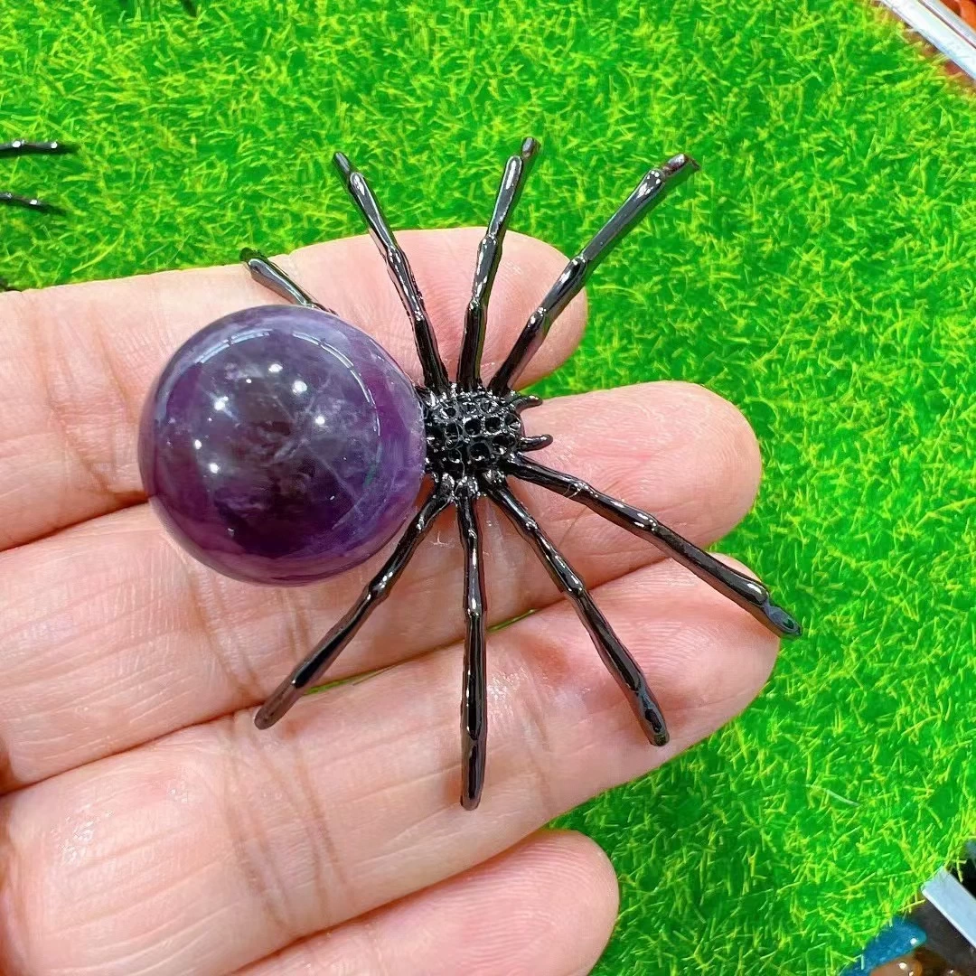 5.7cm alloy natural crystal semi-precious stone spider ornaments