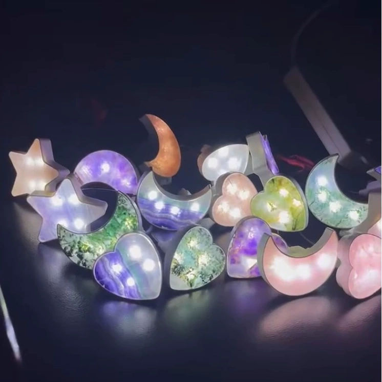 Natural stone geometric star moon love night light