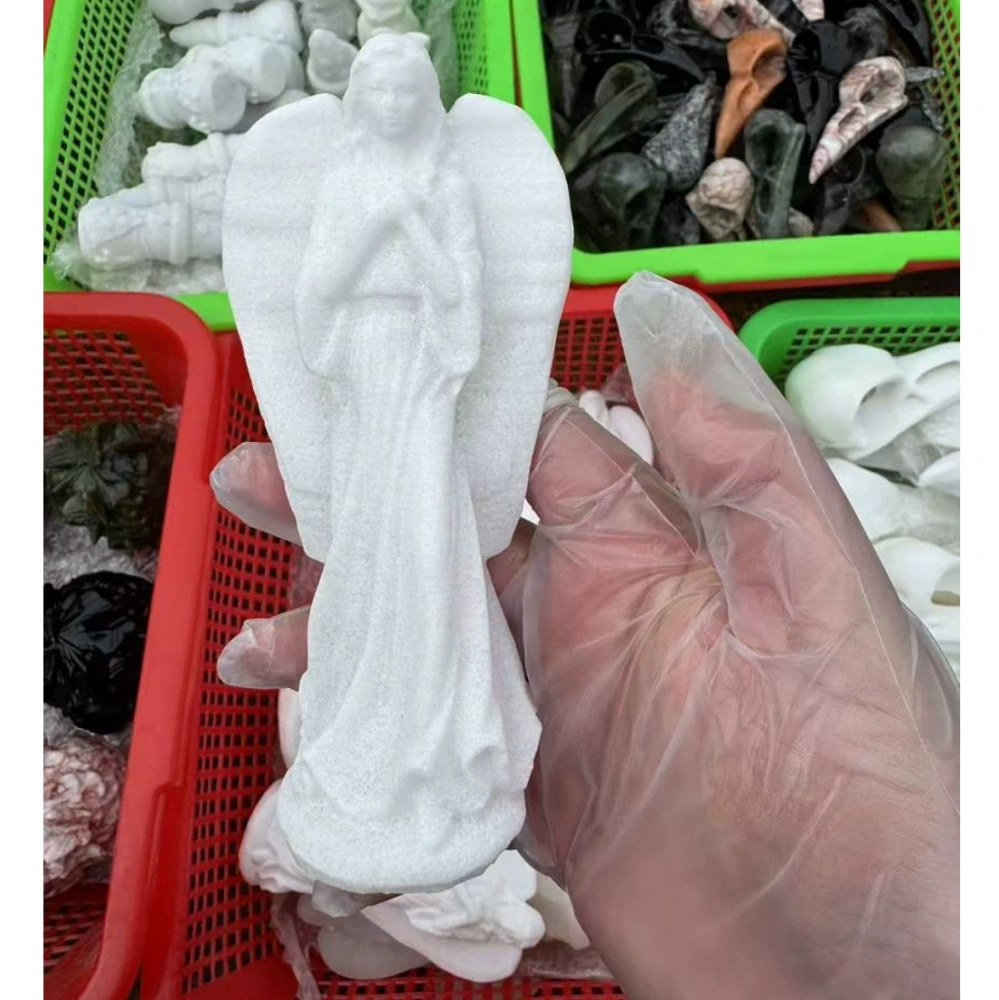 12cm Natural Semi-precious Stone White Marble Carved Archangel Semi-precious Stone