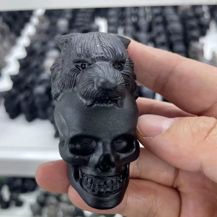 Obsidian leopard skull natural stone skull