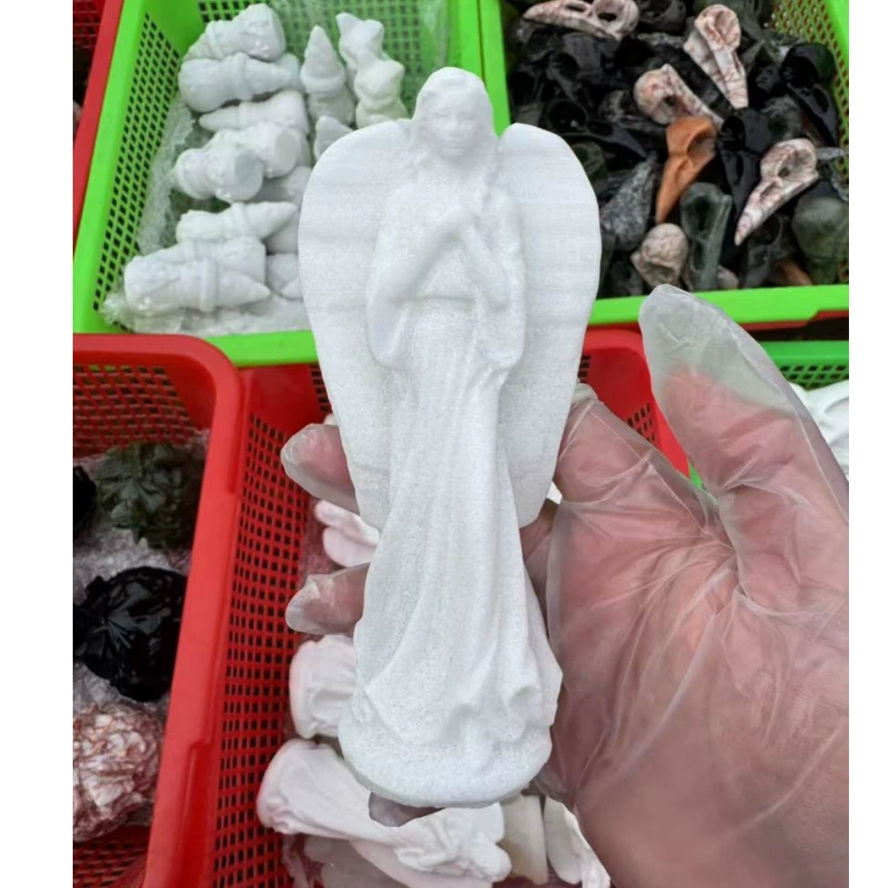 12cm Natural Semi-precious Stone White Marble Carved Archangel Semi-precious Stone