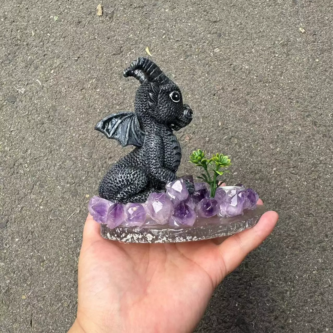 Amethyst agate piece resin black dragon candle holder resin crafts