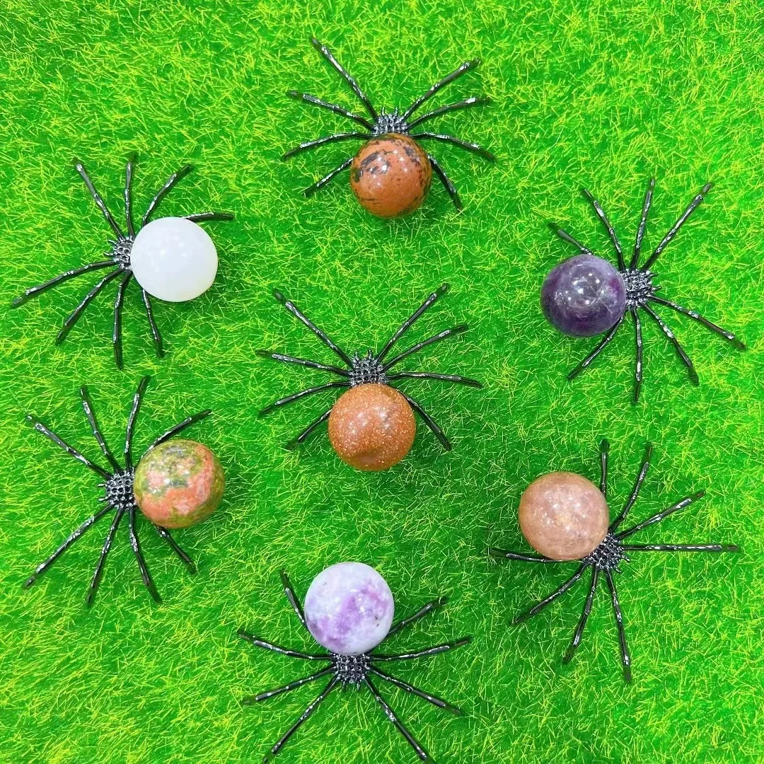 5.7cm alloy natural crystal semi-precious stone spider ornaments