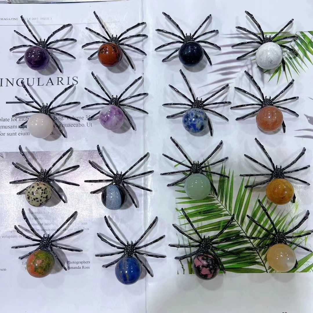 5.7cm alloy natural crystal semi-precious stone spider ornaments