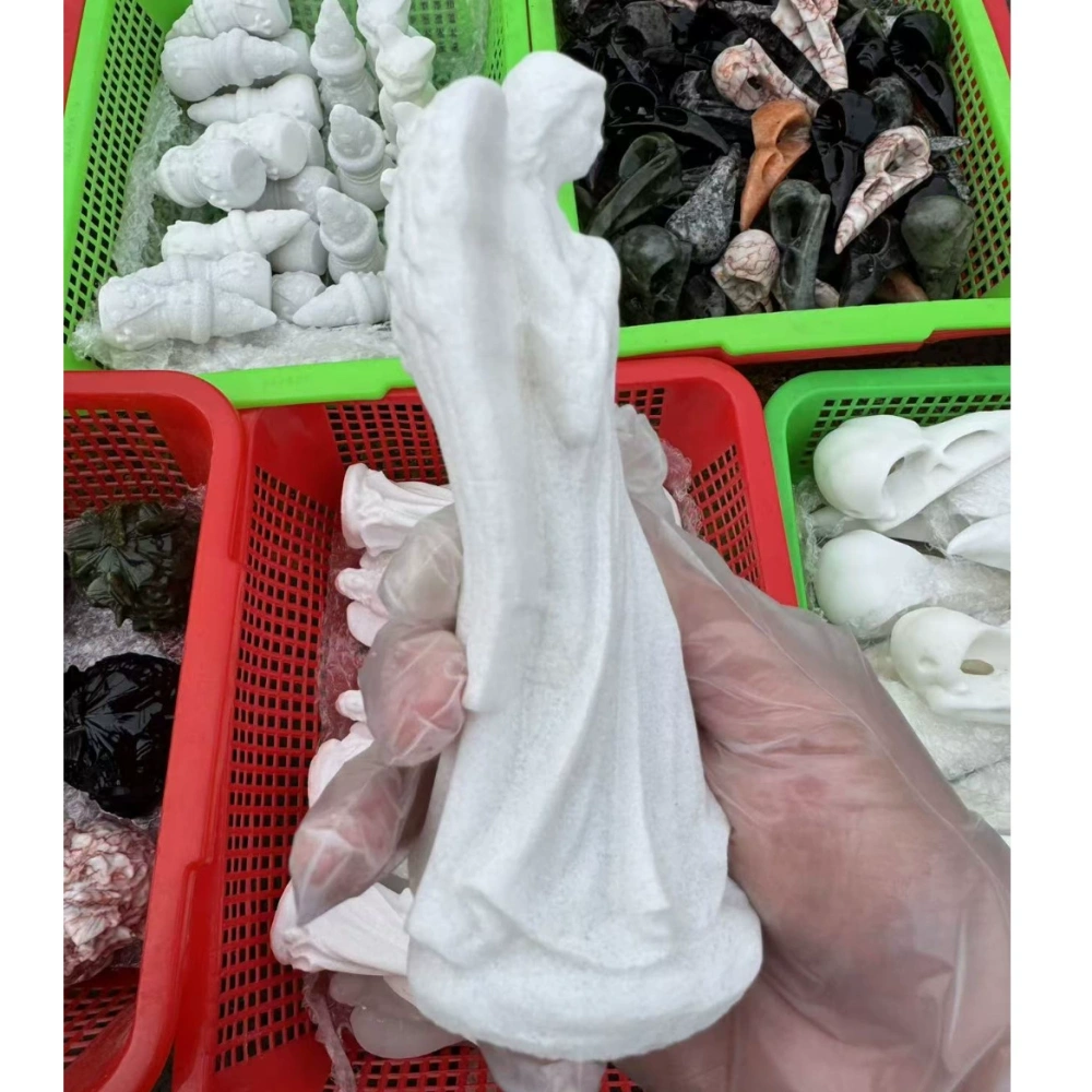 12cm Natural Semi-precious Stone White Marble Carved Archangel Semi-precious Stone