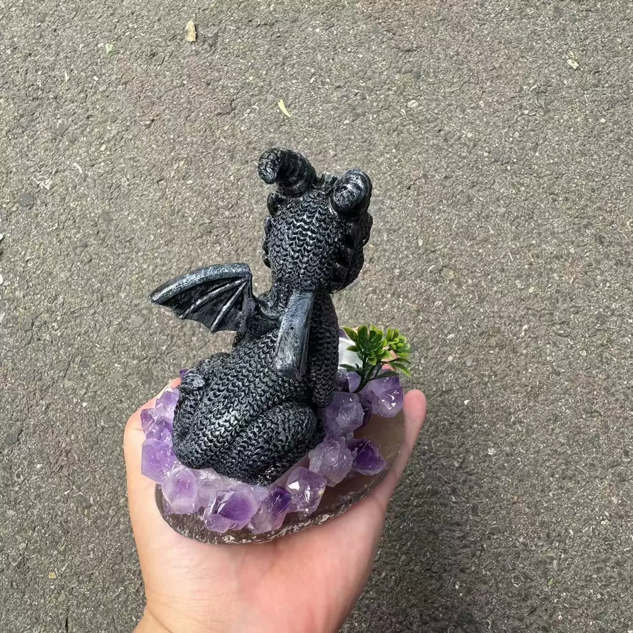 Amethyst agate piece resin black dragon candle holder resin crafts