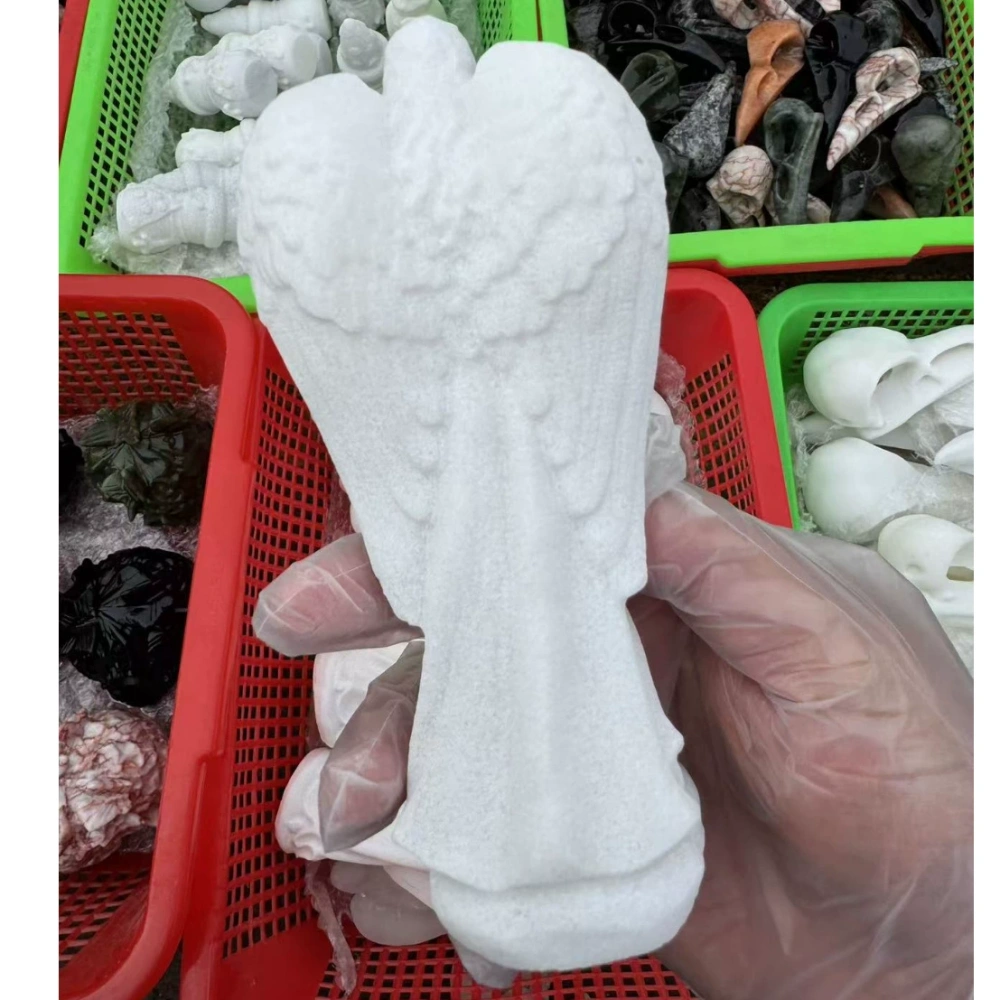 12cm Natural Semi-precious Stone White Marble Carved Archangel Semi-precious Stone