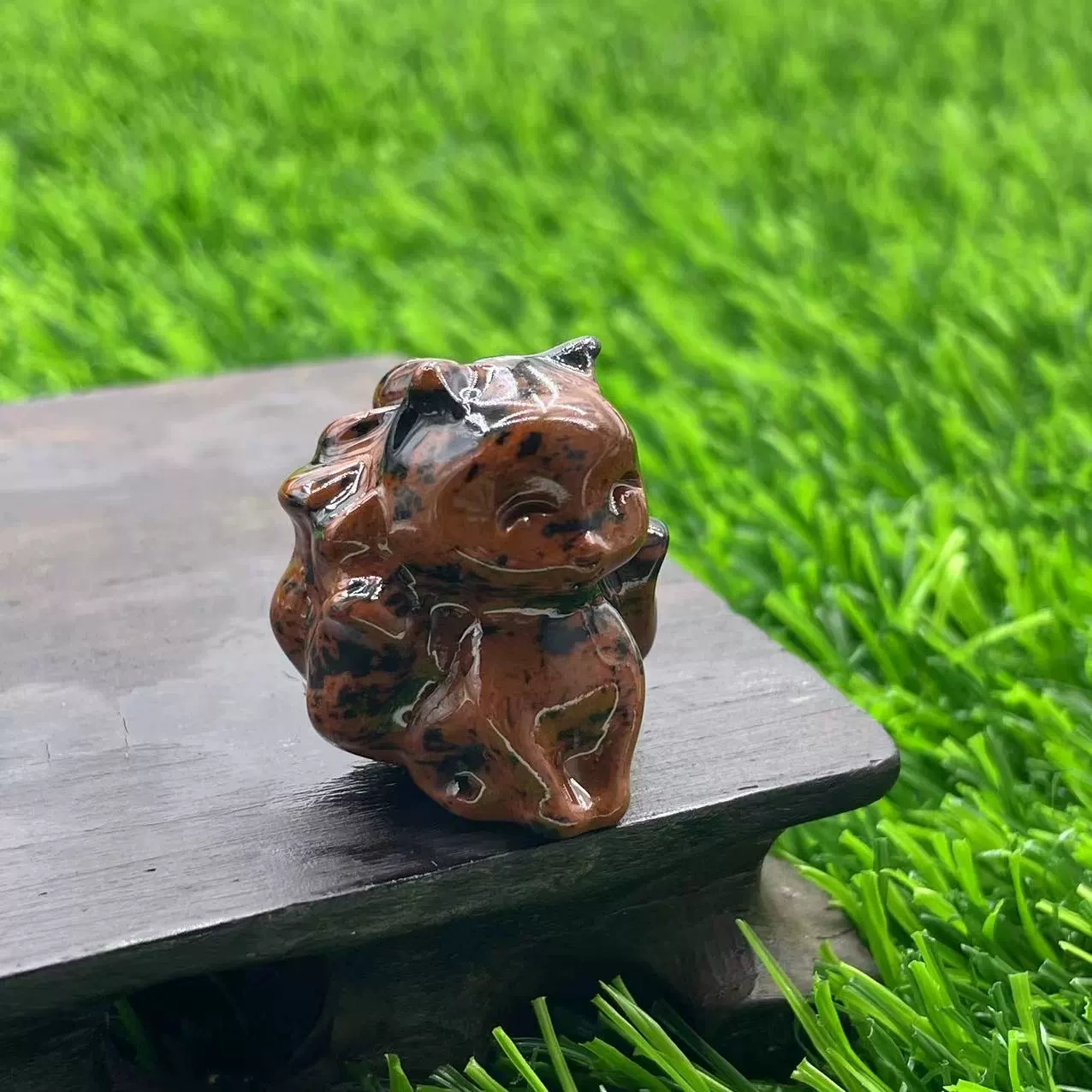 3cm Nine-tailed Fox Natural Stone Gem Carving Peach Blossom Attraction Accessories