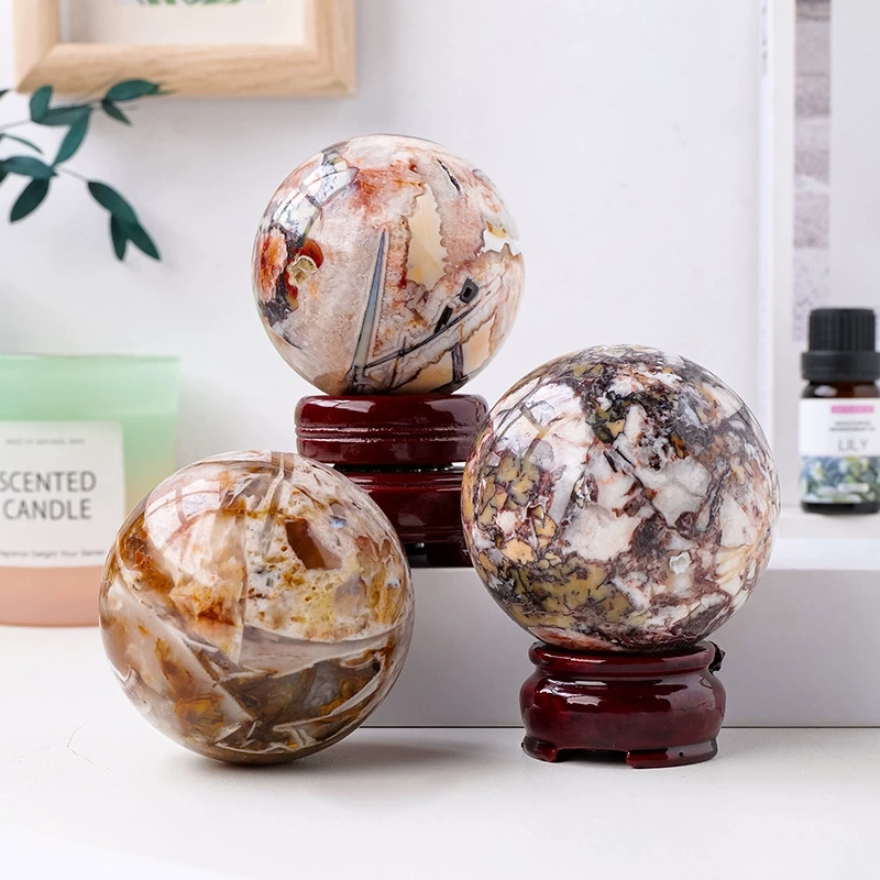 Natural crystal dragon pattern geode ball original stone polished ornaments